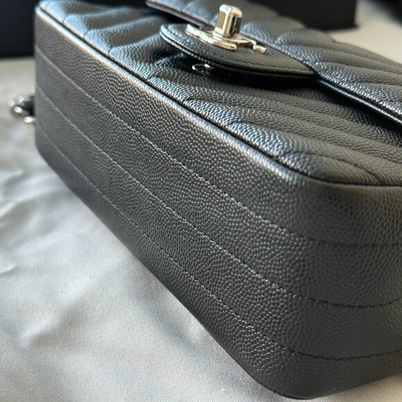 Chanel Black Caviar Chevron Quilted Rectangular Mini Flap Bag Silver - Picture 11 of 16
